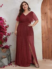 YISIKADO Plus Butterfly Sleeve Mesh Dress - Burgundy - View 6