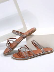 魅力四射棕色涼鞋水鑽裝飾仿麂皮涼拖 - 棕色 - 查看 3