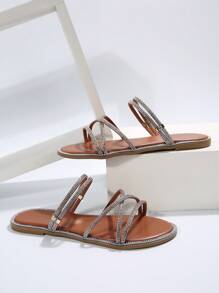 魅力四射棕色涼鞋水鑽裝飾仿麂皮涼拖 - 棕色 - 查看 4