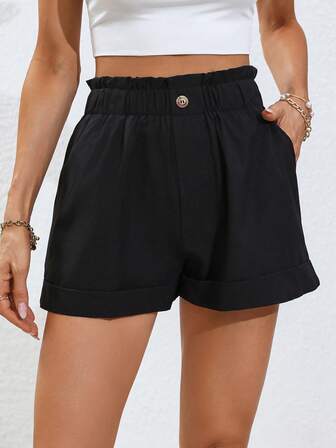 SHEIN Privé Paperbag Waist Roll Up Hem Shorts