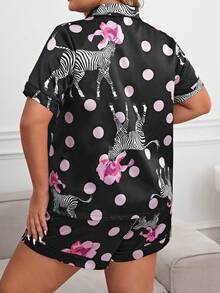Plus Zebra & Floral Print Satin PJ Set