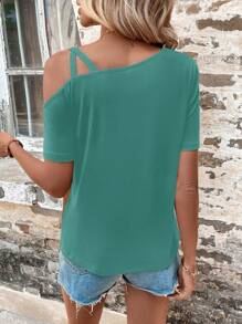 Áo thun nữ Bất đối xứng Khối Màu Giải trí - màu xanh lá - Xem 2