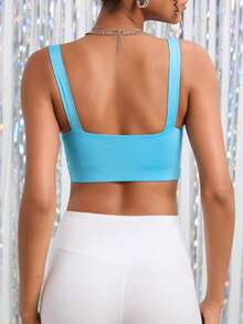 Yoga Elegant Áo lót thể thao Nữ Cắt ra màu trơn - Màu xanh nhạt - Xem 2