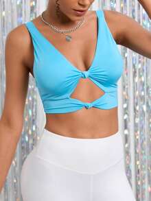 Yoga Elegant Áo lót thể thao Nữ Cắt ra màu trơn - Màu xanh nhạt - Xem 5