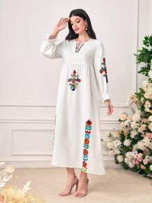 Al Najma Vestido smock con estampado floral de cuello notch de manga con volante - Blanco - Ver 3