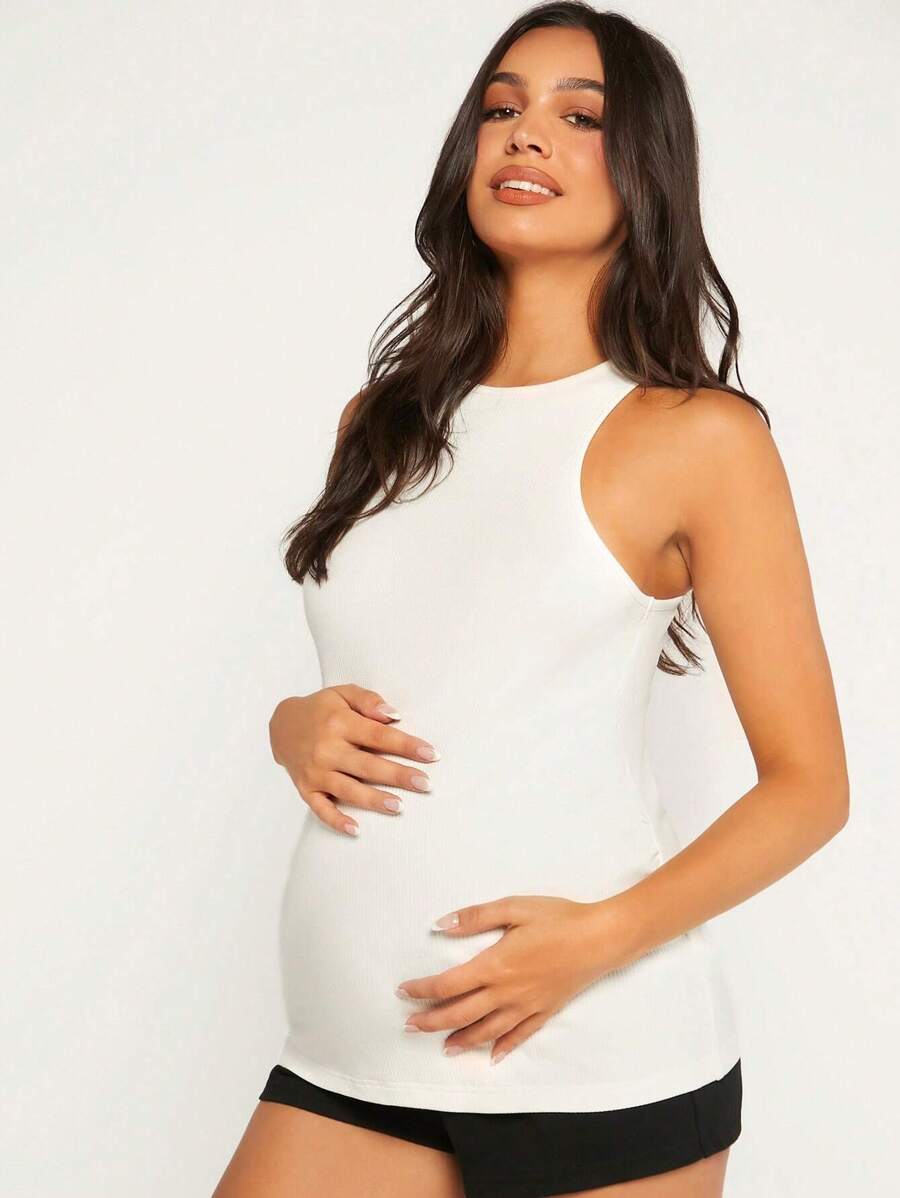SHEIN Maternity Solid Tank Top - White - View 1