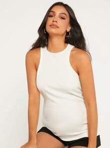 SHEIN Maternity Solid Tank Top - White - View 4