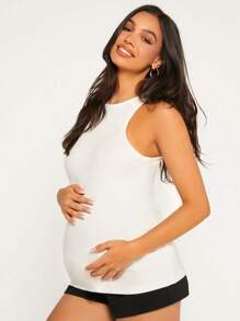 SHEIN Maternity Solid Tank Top - White - View 5