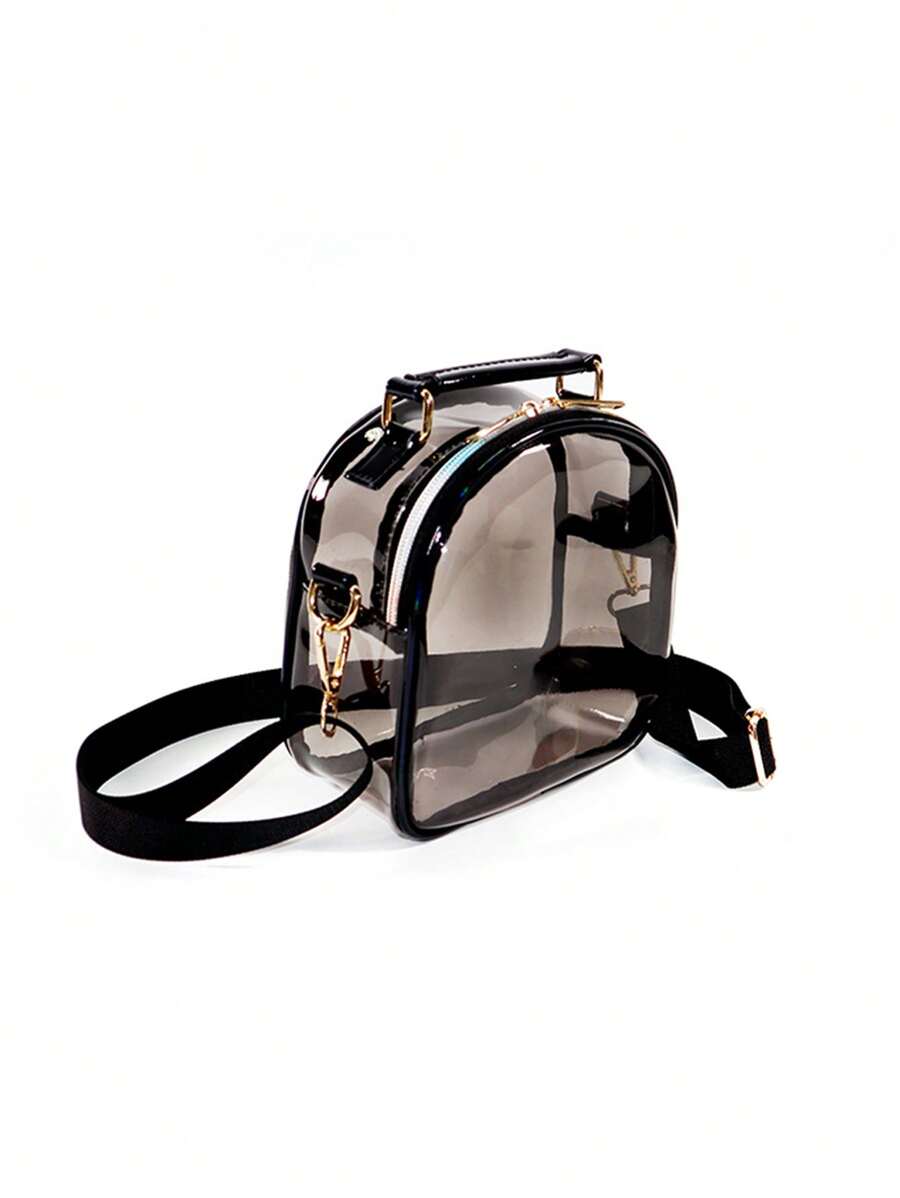 防水時尚迷你透明撞色鑲邊方形包 PVC 時尚，體育場認證 12 X 12 X 6 透明透明錢包袋適合音樂會體育賽事節日 - 彩色 - 查看 1