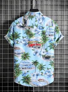 Manfinity Homme Men Car & Palm Tree Print Shirt Without Tee - Multicolor - View 2