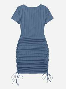 SHEIN EZwear Drawstring Side Ruched Bodycon Dress - Dusty Blue - View 2
