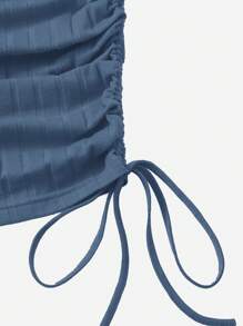 SHEIN EZwear Drawstring Side Ruched Bodycon Dress - Dusty Blue - View 4
