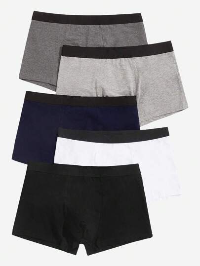 男士5入組織帶拼接腰平角內褲