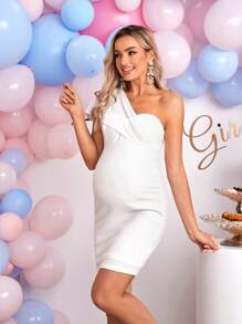 SHEIN 孕婦單肩緊身連衣裙 - 白色 - 查看 6