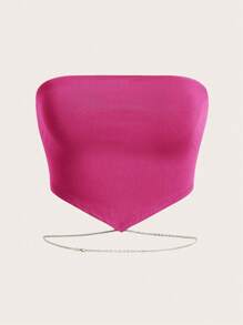SHEIN ICON 鏈條細節頭巾下擺抹胸上衣 - 玫紅色 - 查看 1