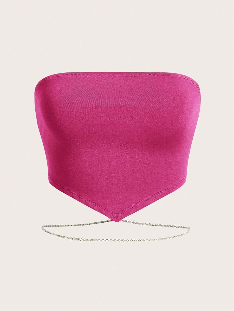 SHEIN ICON 鏈條細節頭巾下擺抹胸上衣 - 玫紅色 - 查看 1