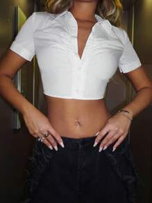 SHEIN ICON Camicia donna di moda a maniche corte con scollo a V, top a maniche corte