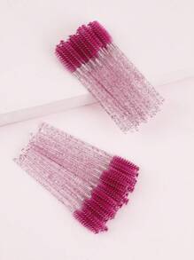 50pcs Disposable Crystal Eyelash Brush Mascara Brushes Wands For Eye Lash Extension, Eyebrow And Makeup Brush For Eyelash Extension Supplies - Hot Pink - View 1