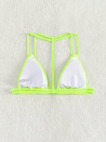 Top de bikini triángulo de cuello halter de color verde lima neón de verano - Verde Lima - Ver 4