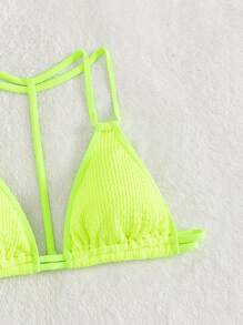 Top de bikini triángulo de cuello halter de color verde lima neón de verano - Verde Lima - Ver 5