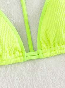 Top de bikini triángulo de cuello halter de color verde lima neón de verano - Verde Lima - Ver 6