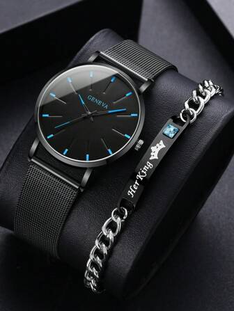 男士字母图案手链和石英表作为返校学生的礼物