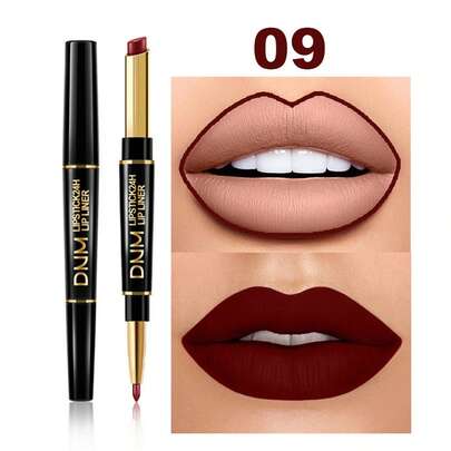DNM Double-Ended Lipstick & Lip Liner, Long-Lasting Smudge-Proof Non-Stick Cup Lip Makeup