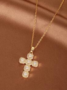 Nooxian Vòng cổ chữ thập đính đá Zirconia - Vàng - Xem 4