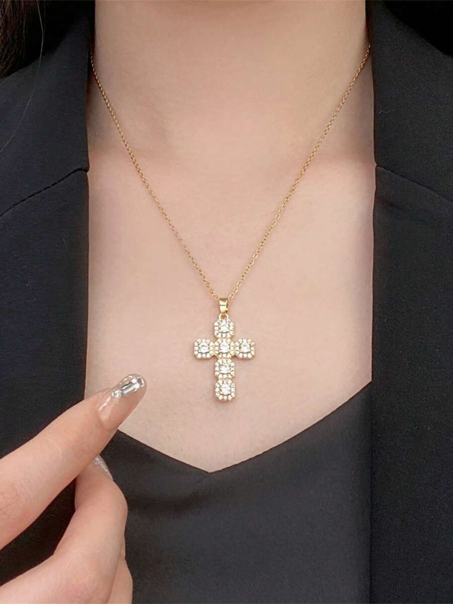 Nooxian Vòng cổ chữ thập đính đá Zirconia