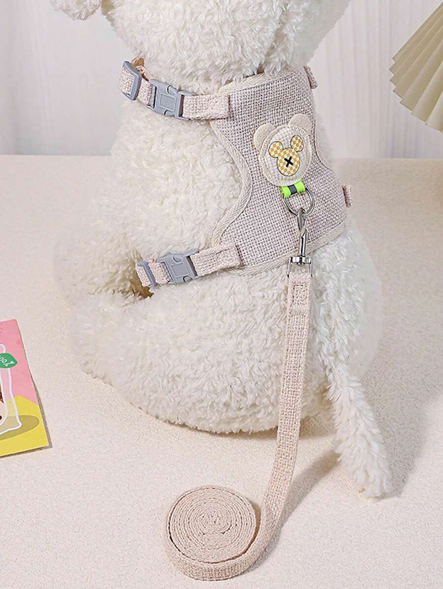 1 PC Cartoon Bear Patch Decor Khai thác thú cưng & 1 PC Dây xích thú cưng cho chó ngoài trời - Màu be - Xem 1