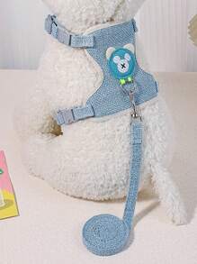 1 PC Cartoon Bear Patch Decor Khai thác thú cưng & 1 PC Dây xích thú cưng cho chó ngoài trời - Màu xanh lam - Xem 1