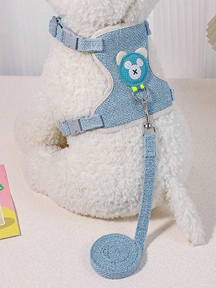 1 PC Cartoon Bear Patch Decor Khai thác thú cưng & 1 PC Dây xích thú cưng cho chó ngoài trời - Màu xanh lam - Xem 1