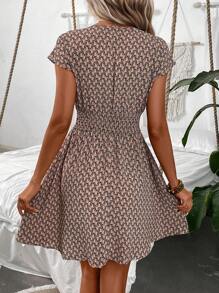 SHEIN LUNE 滿版印花蝙蝠袖洋裝 - 卡其色 - 查看 2