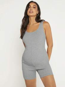 SHEIN Maternity Solid Tank Unitard Romper - Grey - View 3
