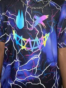 SHEIN Boys Reflective Lightning & Cartoon Graphic Tee & Shorts - Multicolor - View 4