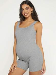 SHEIN Maternity Solid Tank Unitard Romper - Grey - View 8