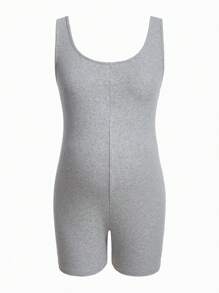 SHEIN Maternity Solid Tank Unitard Romper - Grey - View 9