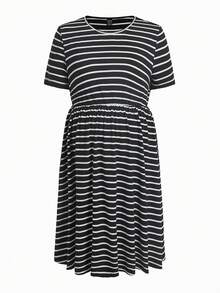 SHEIN Maternity Striped Print Smock Dress - Black - View 8