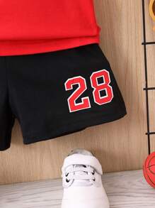 SHEIN 2pcs Baby Boy Casual Sports Letter Print Round Neck Tank Top And Shorts Set, Suitable For Outdoor Activities, Sports Events, Kindergarten, Spring Summer - Multicolor - View 6