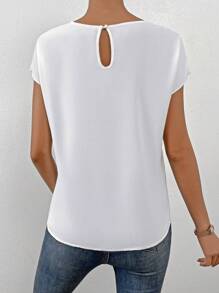 SHEIN Essnce Solid Batwing Sleeve Blouse,Short Sleeve Tops - White - View 6