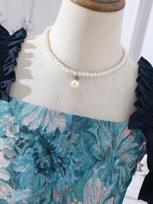 SHEIN 女孩印花泡泡袖洋裝