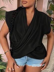 Slaydiva Áo sơ mi Plus Size Hội Chữ thập Xù Trọn gói màu trơn Giải trí - màu đen - Xem 3