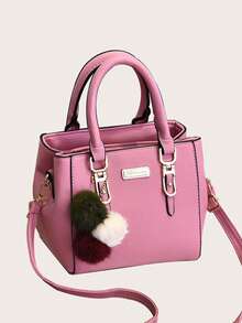 荔枝紋壓花方包粉色金屬裝飾時尚禮品適用於媽媽粉色 - 粉色 - 查看 3