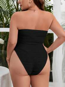 SHEIN Privé 大碼素色抹胸連體衣 - 黑色 - 查看 2