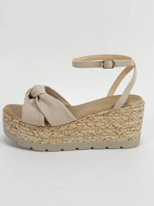 Damen Mode Perlenbesatz Knöchelriemen Keilabsatz Sandalen