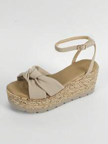 Damen Mode Perlenbesatz Knöchelriemen Keilabsatz Sandalen