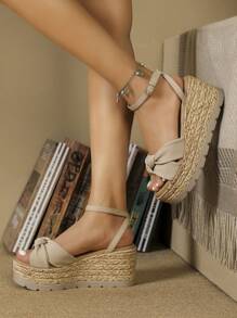 Damen Mode Perlenbesatz Knöchelriemen Keilabsatz Sandalen