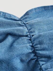 SHEIN ICON Plus Ruched Bandana Hem Tube Denim Top - Light Wash - View 3