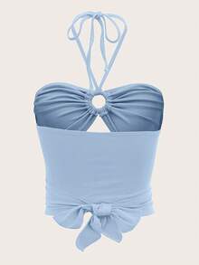 SHEIN ICON Solid Cut Out Halter Top - Baby Blue - View 2