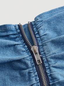 SHEIN ICON Plus Ruched Bandana Hem Tube Denim Top - Light Wash - View 4